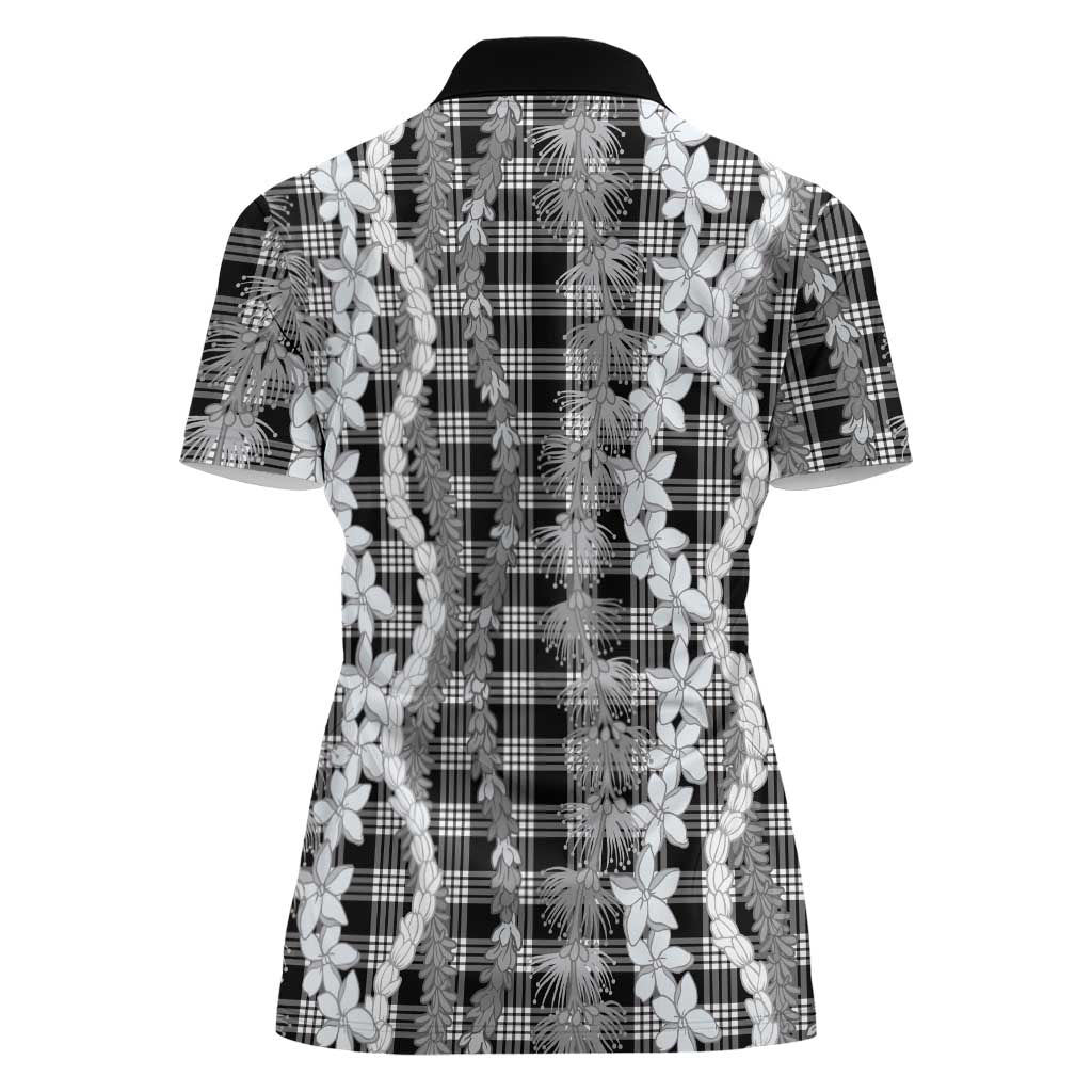 Hawaiian Ohia Lehua Lei Women Polo Shirt Plaid Palaka Eleele Pattern - Polynesian Pride