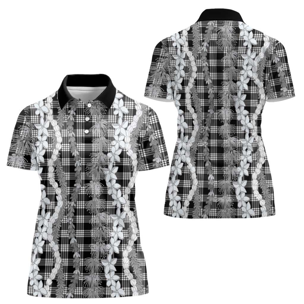 Hawaiian Ohia Lehua Lei Women Polo Shirt Plaid Palaka Eleele Pattern - Polynesian Pride