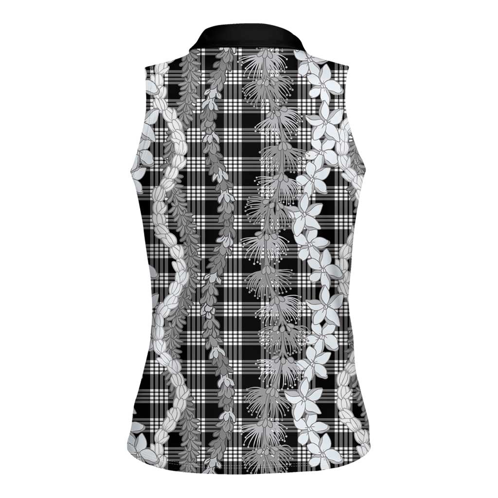 Hawaiian Ohia Lehua Lei Women Sleeveless Polo Shirt Plaid Palaka Eleele Pattern LT9 - Polynesian Pride