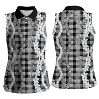 Hawaiian Ohia Lehua Lei Women Sleeveless Polo Shirt Plaid Palaka Eleele Pattern LT9 - Polynesian Pride