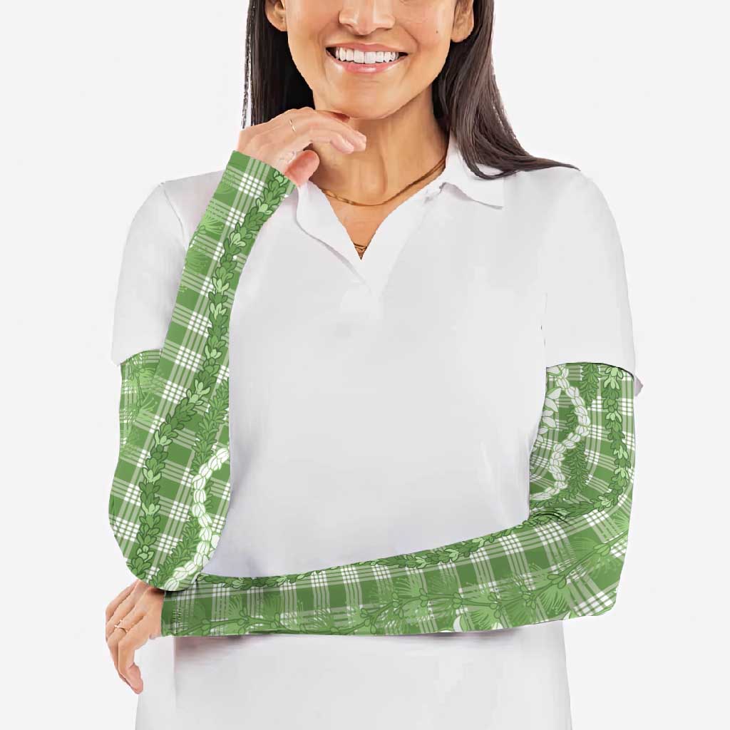 Hawaiian Ohia Lehua Lei Arm Sleeves Plaid Palaka Omaomao Pattern - Polynesian Pride