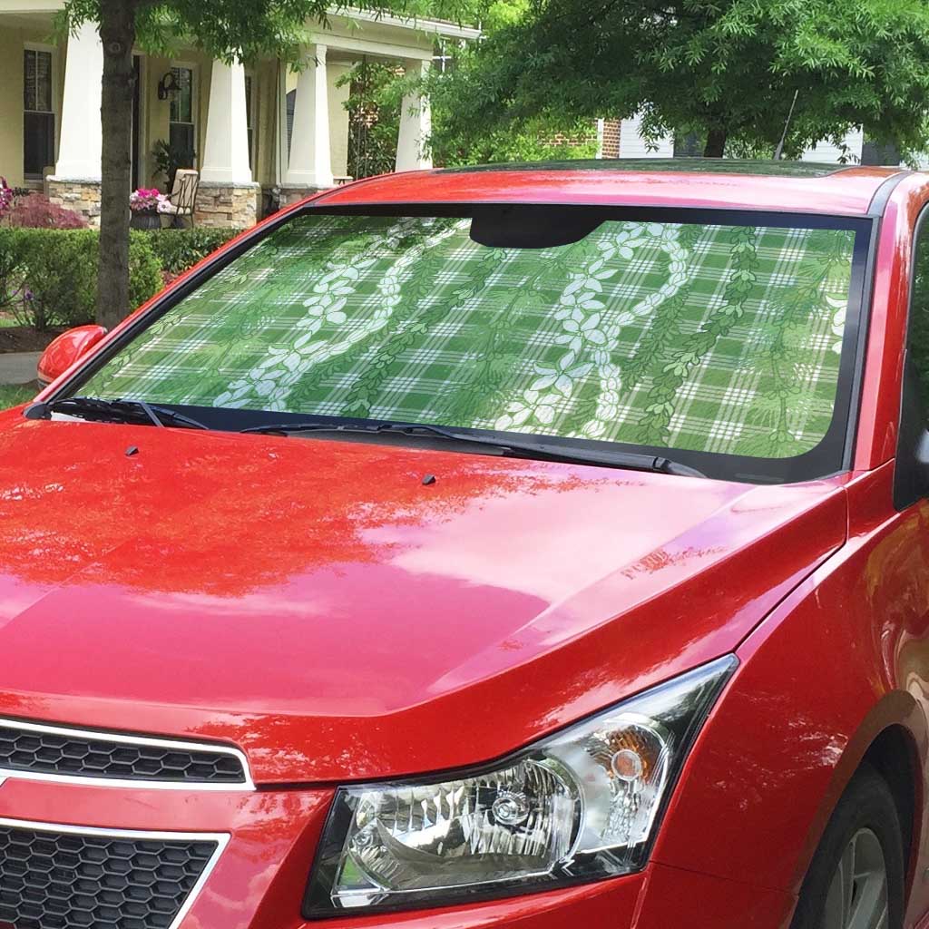 Hawaiian Ohia Lehua Lei Auto Sun Shade Plaid Palaka Omaomao Pattern - Polynesian Pride