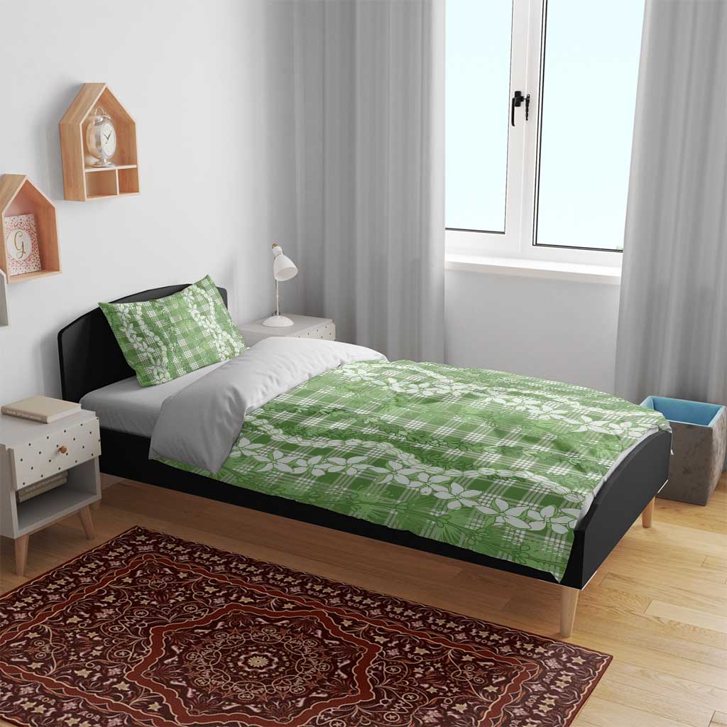 Hawaiian Ohia Lehua Lei Bedding Set Plaid Palaka Omaomao Pattern - Polynesian Pride