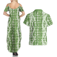 Hawaiian Ohia Lehua Lei Couples Matching Summer Maxi Dress and Hawaiian Shirt Plaid Palaka Omaomao Pattern - Polynesian Pride