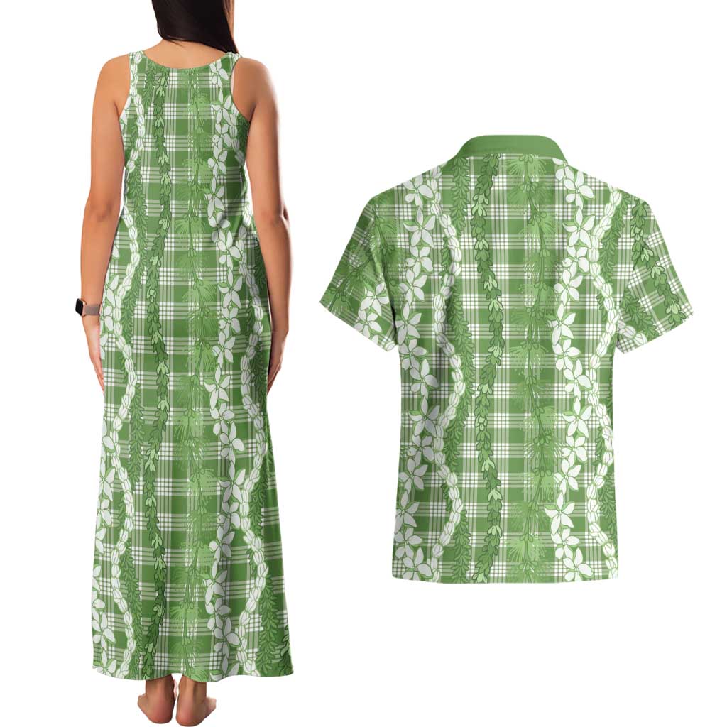 Hawaiian Ohia Lehua Lei Couples Matching Tank Maxi Dress and Hawaiian Shirt Plaid Palaka Omaomao Pattern - Polynesian Pride