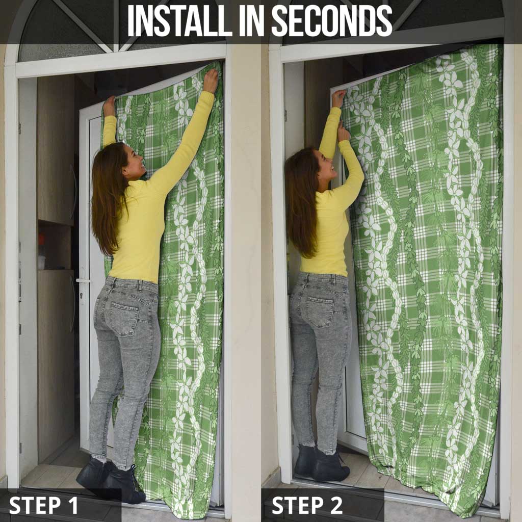 Hawaiian Ohia Lehua Lei Door Cover Plaid Palaka Omaomao Pattern - Polynesian Pride