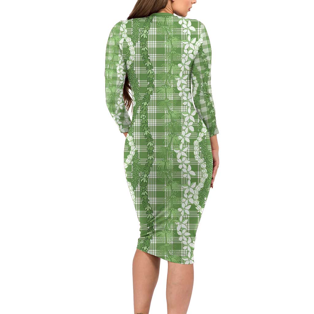 Hawaiian Ohia Lehua Lei Family Matching Long Sleeve Bodycon Dress and Hawaiian Shirt Plaid Palaka Omaomao Pattern LT9 - Polynesian Pride