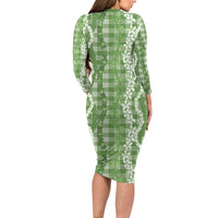 Hawaiian Ohia Lehua Lei Family Matching Long Sleeve Bodycon Dress and Hawaiian Shirt Plaid Palaka Omaomao Pattern LT9 - Polynesian Pride