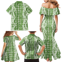 Hawaiian Ohia Lehua Lei Family Matching Mermaid Dress and Hawaiian Shirt Plaid Palaka Omaomao Pattern LT9 - Polynesian Pride
