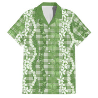 Hawaiian Ohia Lehua Lei Family Matching Mermaid Dress and Hawaiian Shirt Plaid Palaka Omaomao Pattern LT9 Dad's Shirt - Short Sleeve Green - Polynesian Pride