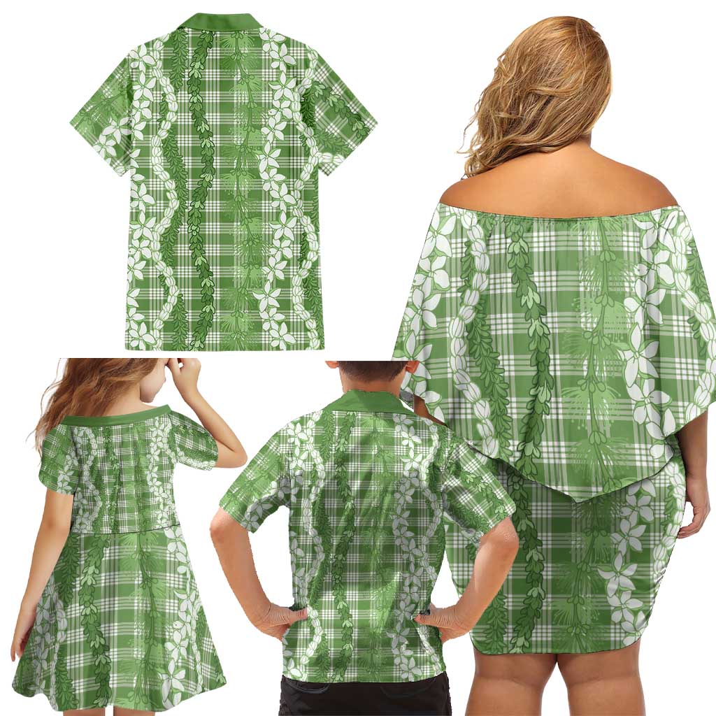 Hawaiian Ohia Lehua Lei Family Matching Off Shoulder Short Dress and Hawaiian Shirt Plaid Palaka Omaomao Pattern LT9 - Polynesian Pride