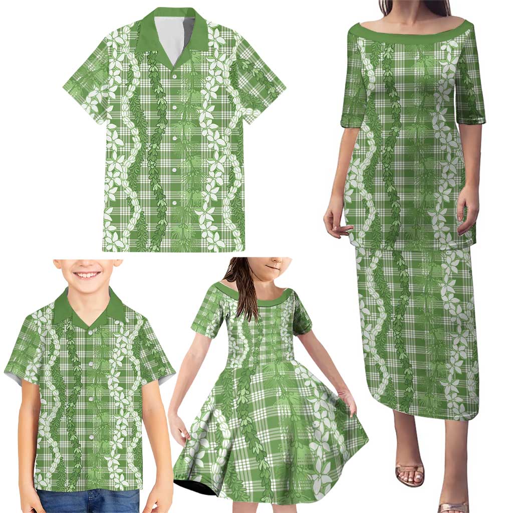 Hawaiian Ohia Lehua Lei Family Matching Puletasi and Hawaiian Shirt Plaid Palaka Omaomao Pattern - Polynesian Pride