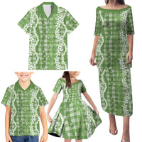 Hawaiian Ohia Lehua Lei Family Matching Puletasi and Hawaiian Shirt Plaid Palaka Omaomao Pattern - Polynesian Pride