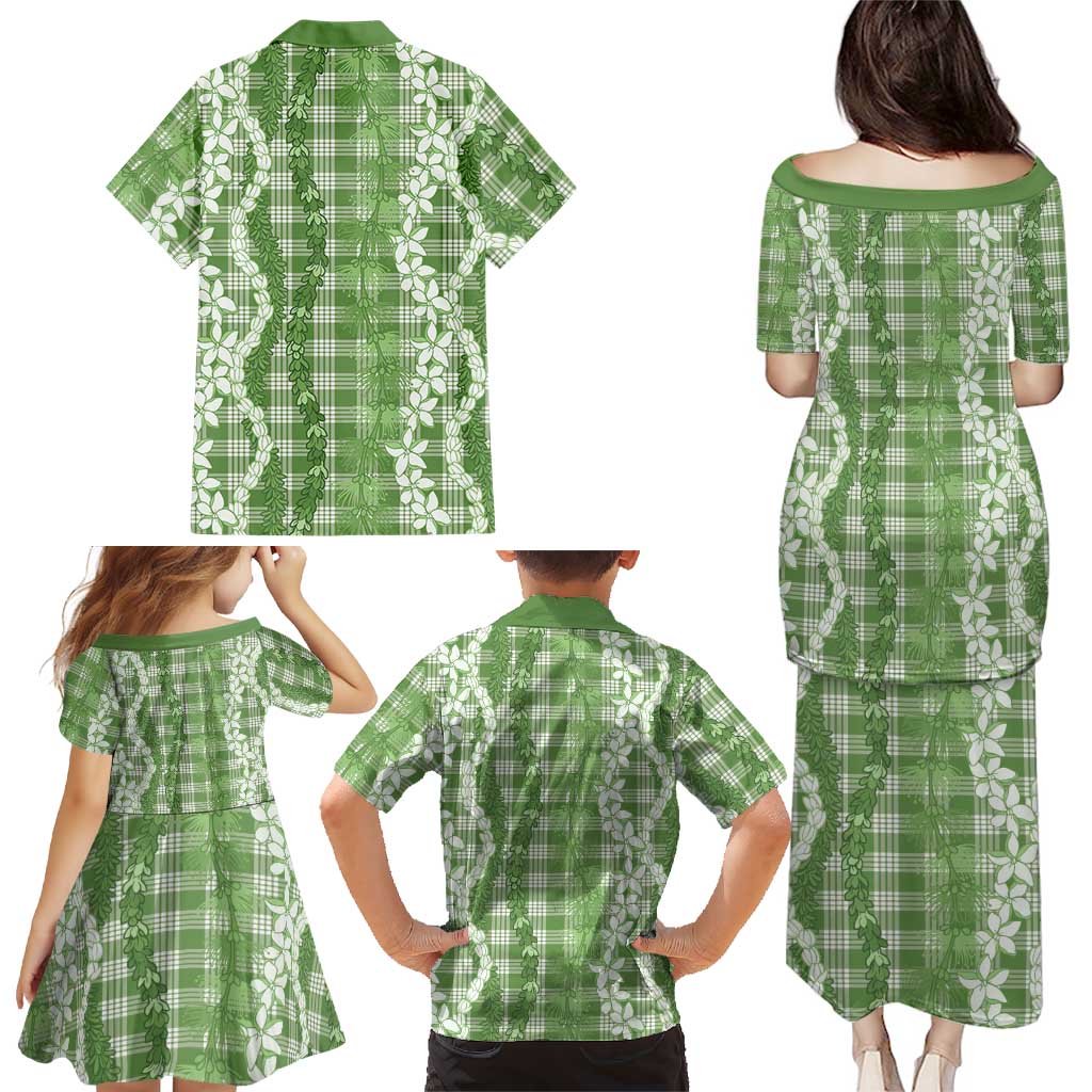 Hawaiian Ohia Lehua Lei Family Matching Puletasi and Hawaiian Shirt Plaid Palaka Omaomao Pattern - Polynesian Pride