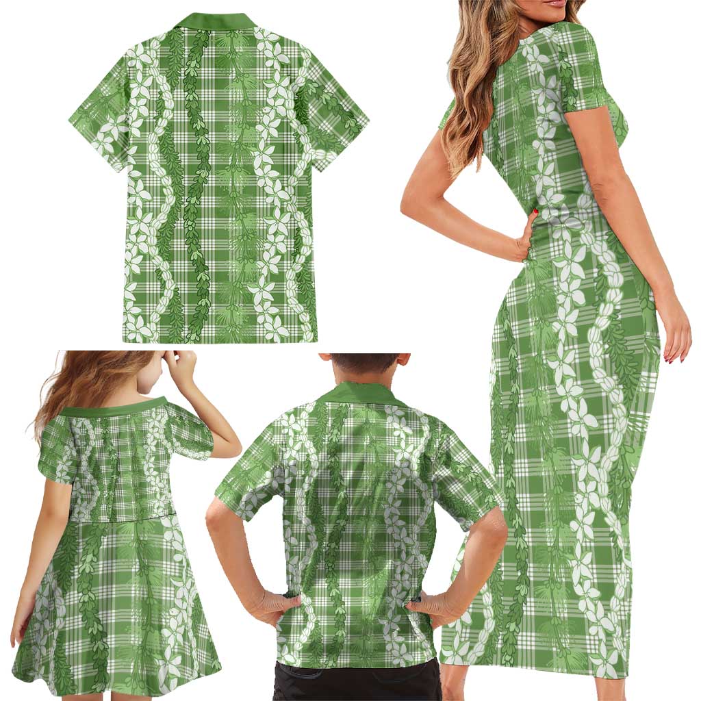Hawaiian Ohia Lehua Lei Family Matching Short Sleeve Bodycon Dress and Hawaiian Shirt Plaid Palaka Omaomao Pattern LT9 - Polynesian Pride