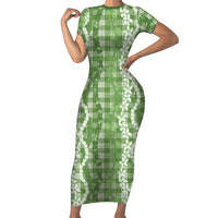 Hawaiian Ohia Lehua Lei Family Matching Short Sleeve Bodycon Dress and Hawaiian Shirt Plaid Palaka Omaomao Pattern LT9 Green - Polynesian Pride