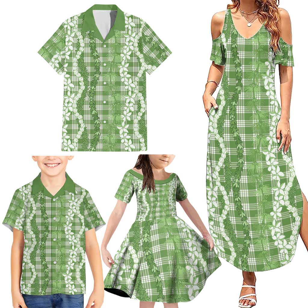 Hawaiian Ohia Lehua Lei Family Matching Summer Maxi Dress and Hawaiian Shirt Plaid Palaka Omaomao Pattern - Polynesian Pride