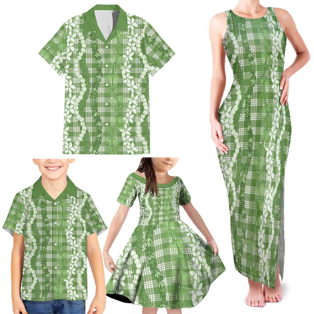Hawaiian Ohia Lehua Lei Family Matching Tank Maxi Dress and Hawaiian Shirt Plaid Palaka Omaomao Pattern LT9 - Polynesian Pride