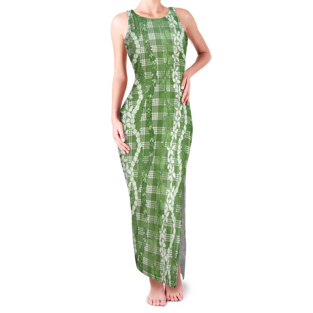 Hawaiian Ohia Lehua Lei Family Matching Tank Maxi Dress and Hawaiian Shirt Plaid Palaka Omaomao Pattern LT9 Green - Polynesian Pride