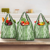 Hawaiian Ohia Lehua Lei Grocery Bag Plaid Palaka Omaomao Pattern - Polynesian Pride