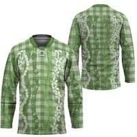 Hawaiian Ohia Lehua Lei Hockey Jersey Plaid Palaka Omaomao Pattern - Polynesian Pride