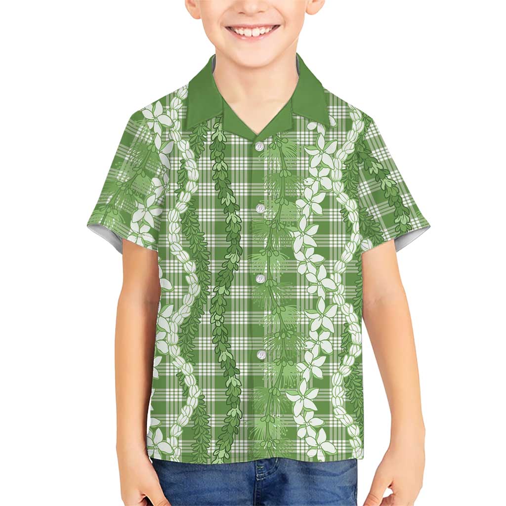 Hawaiian Ohia Lehua Lei Kid Hawaiian Shirt Plaid Palaka Omaomao Pattern - Polynesian Pride