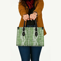 Hawaiian Ohia Lehua Lei Leather Bag Plaid Palaka Omaomao Pattern - Polynesian Pride