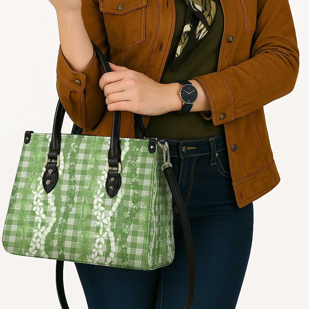 Hawaiian Ohia Lehua Lei Leather Bag Plaid Palaka Omaomao Pattern - Polynesian Pride