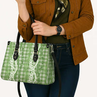 Hawaiian Ohia Lehua Lei Leather Bag Plaid Palaka Omaomao Pattern - Polynesian Pride
