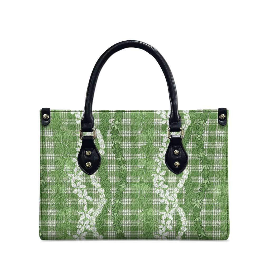Hawaiian Ohia Lehua Lei Leather Bag Plaid Palaka Omaomao Pattern - Polynesian Pride