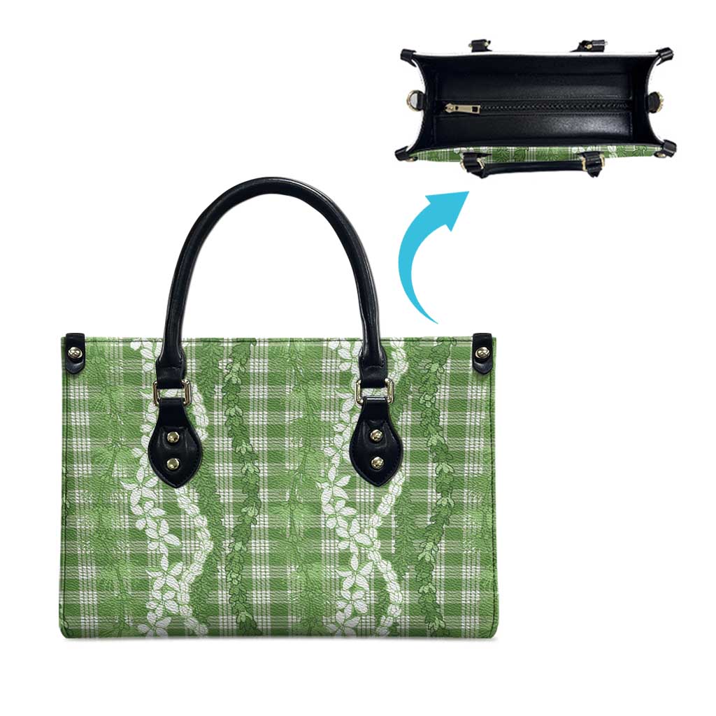 Hawaiian Ohia Lehua Lei Leather Bag Plaid Palaka Omaomao Pattern - Polynesian Pride