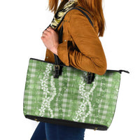 Hawaiian Ohia Lehua Lei Leather Tote Bag Plaid Palaka Omaomao Pattern - Polynesian Pride