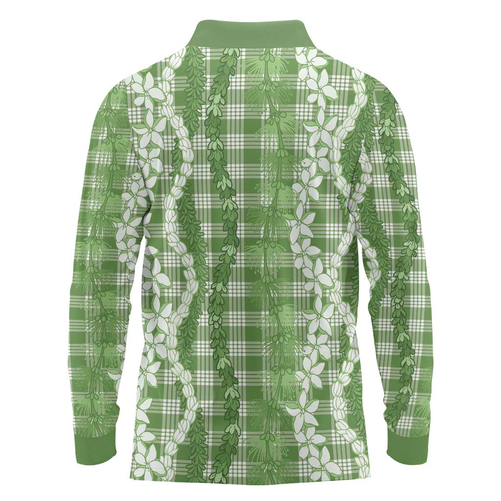 Hawaiian Ohia Lehua Lei Long Sleeve Polo Shirt Plaid Palaka Omaomao Pattern LT9 - Polynesian Pride