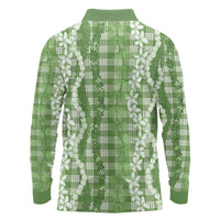 Hawaiian Ohia Lehua Lei Long Sleeve Polo Shirt Plaid Palaka Omaomao Pattern LT9 - Polynesian Pride