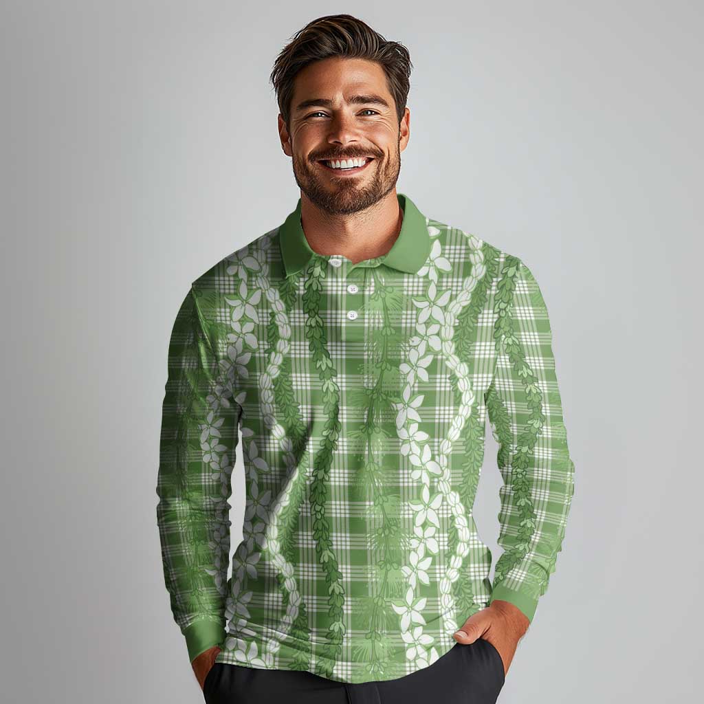 Hawaiian Ohia Lehua Lei Long Sleeve Polo Shirt Plaid Palaka Omaomao Pattern LT9 - Polynesian Pride