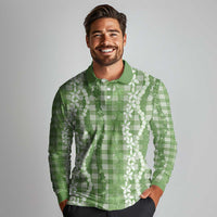 Hawaiian Ohia Lehua Lei Long Sleeve Polo Shirt Plaid Palaka Omaomao Pattern LT9 - Polynesian Pride