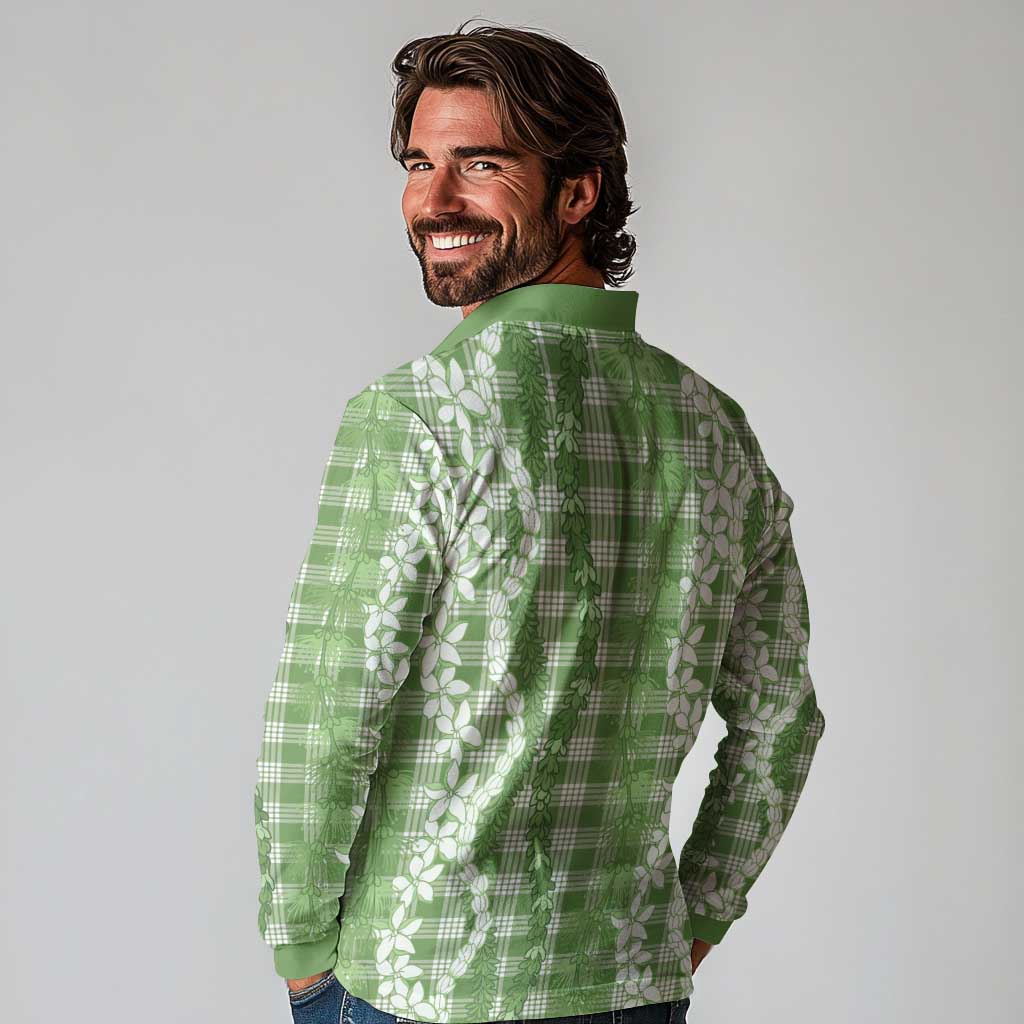 Hawaiian Ohia Lehua Lei Long Sleeve Polo Shirt Plaid Palaka Omaomao Pattern LT9 - Polynesian Pride