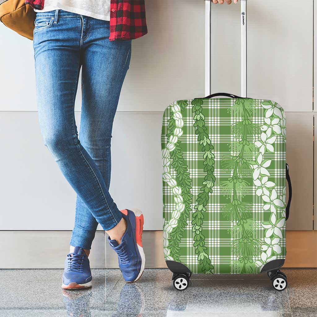 Hawaiian Ohia Lehua Lei Luggage Cover Plaid Palaka Omaomao Pattern - Polynesian Pride