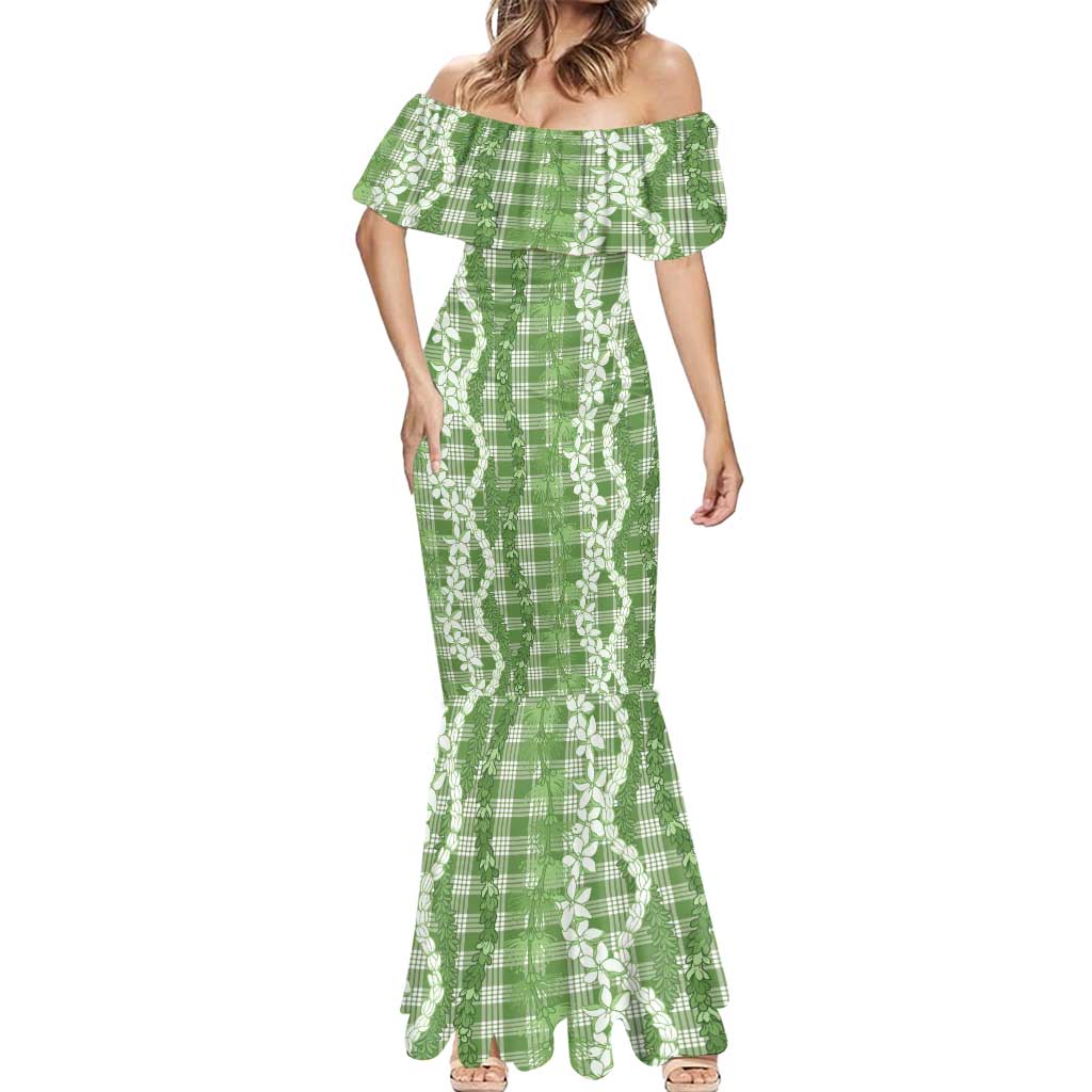 Hawaiian Ohia Lehua Lei Mermaid Dress Plaid Palaka Omaomao Pattern LT9 - Polynesian Pride