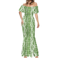 Hawaiian Ohia Lehua Lei Mermaid Dress Plaid Palaka Omaomao Pattern LT9 - Polynesian Pride
