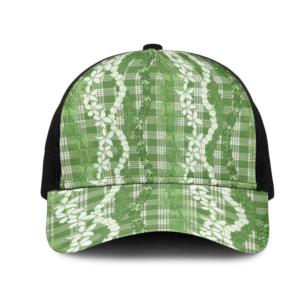 Hawaiian Ohia Lehua Lei Mesh Trucker Cap Plaid Palaka Omaomao Pattern - Polynesian Pride