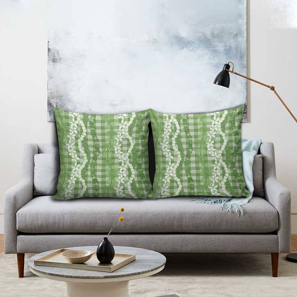 Hawaiian Ohia Lehua Lei Pillow Cover Plaid Palaka Omaomao Pattern - Polynesian Pride