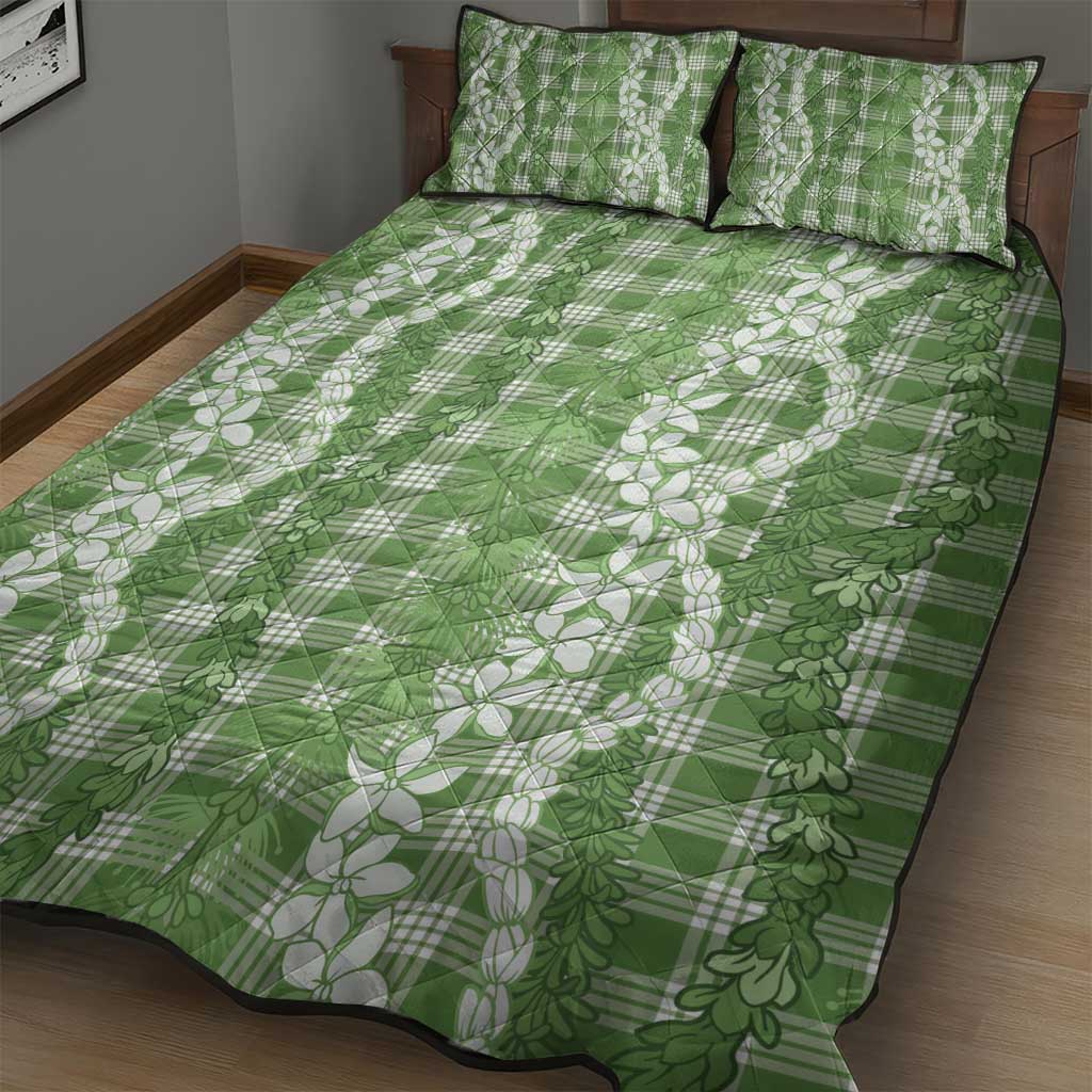 Hawaiian Ohia Lehua Lei Quilt Bed Set Plaid Palaka Omaomao Pattern - Polynesian Pride