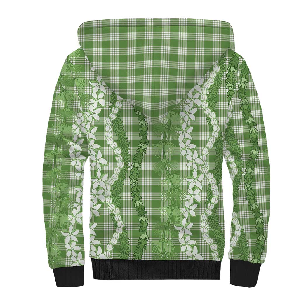 Hawaiian Ohia Lehua Lei Sherpa Hoodie Plaid Palaka Omaomao Pattern - Polynesian Pride