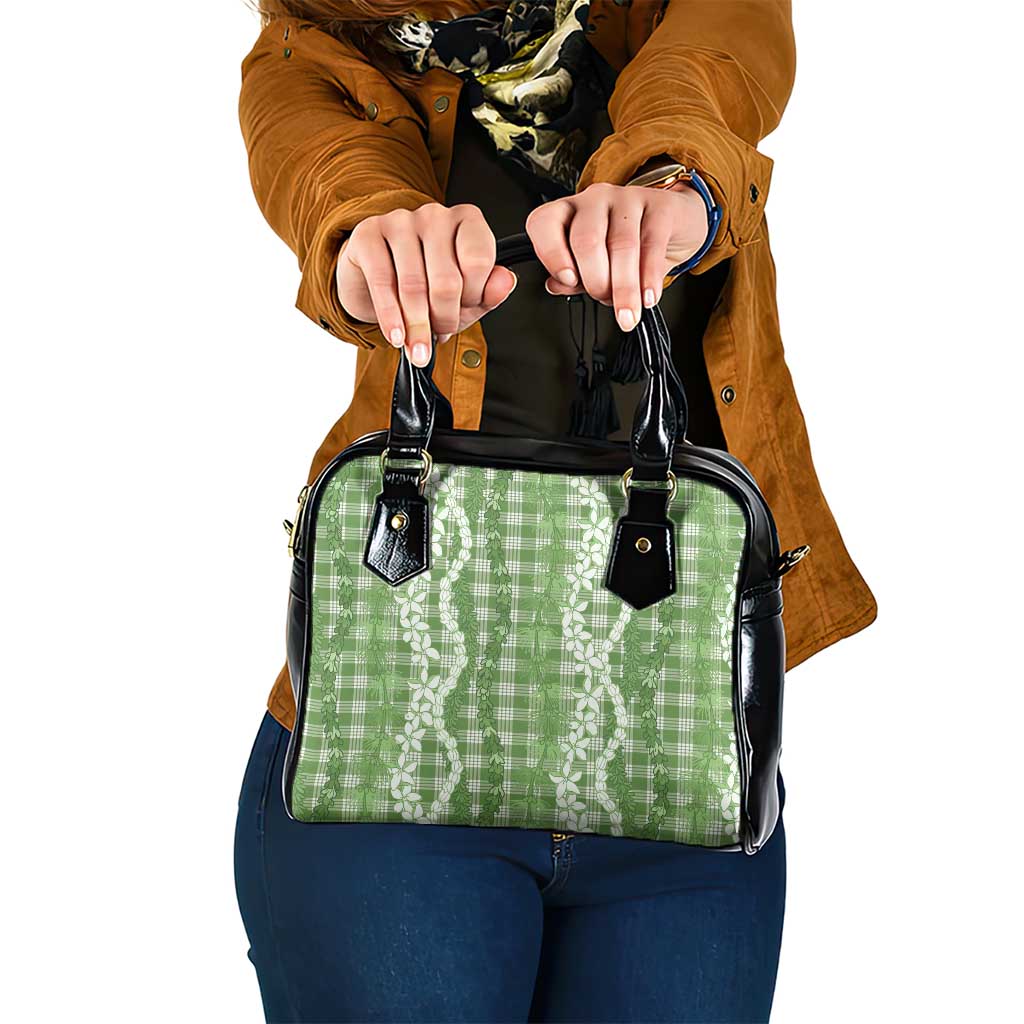 Hawaiian Ohia Lehua Lei Shoulder Handbag Plaid Palaka Omaomao Pattern - Polynesian Pride