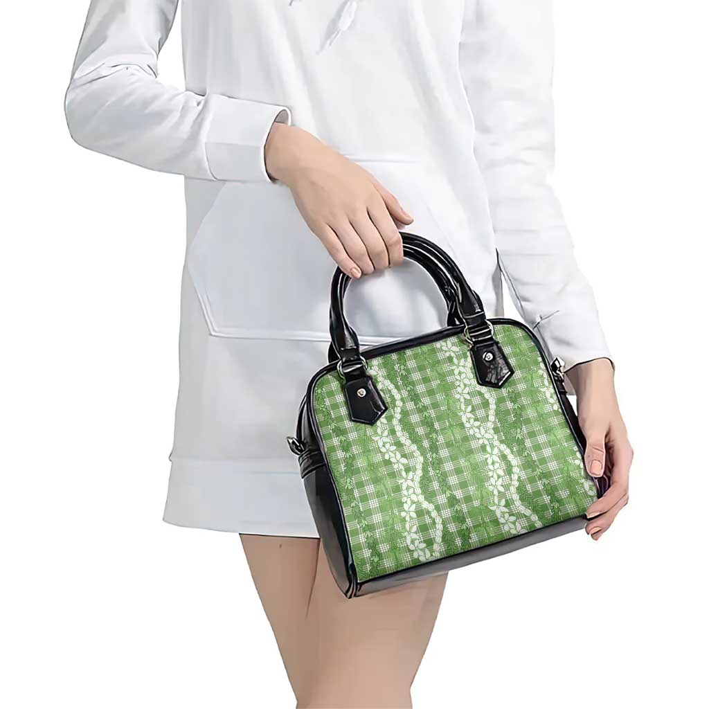 Hawaiian Ohia Lehua Lei Shoulder Handbag Plaid Palaka Omaomao Pattern - Polynesian Pride