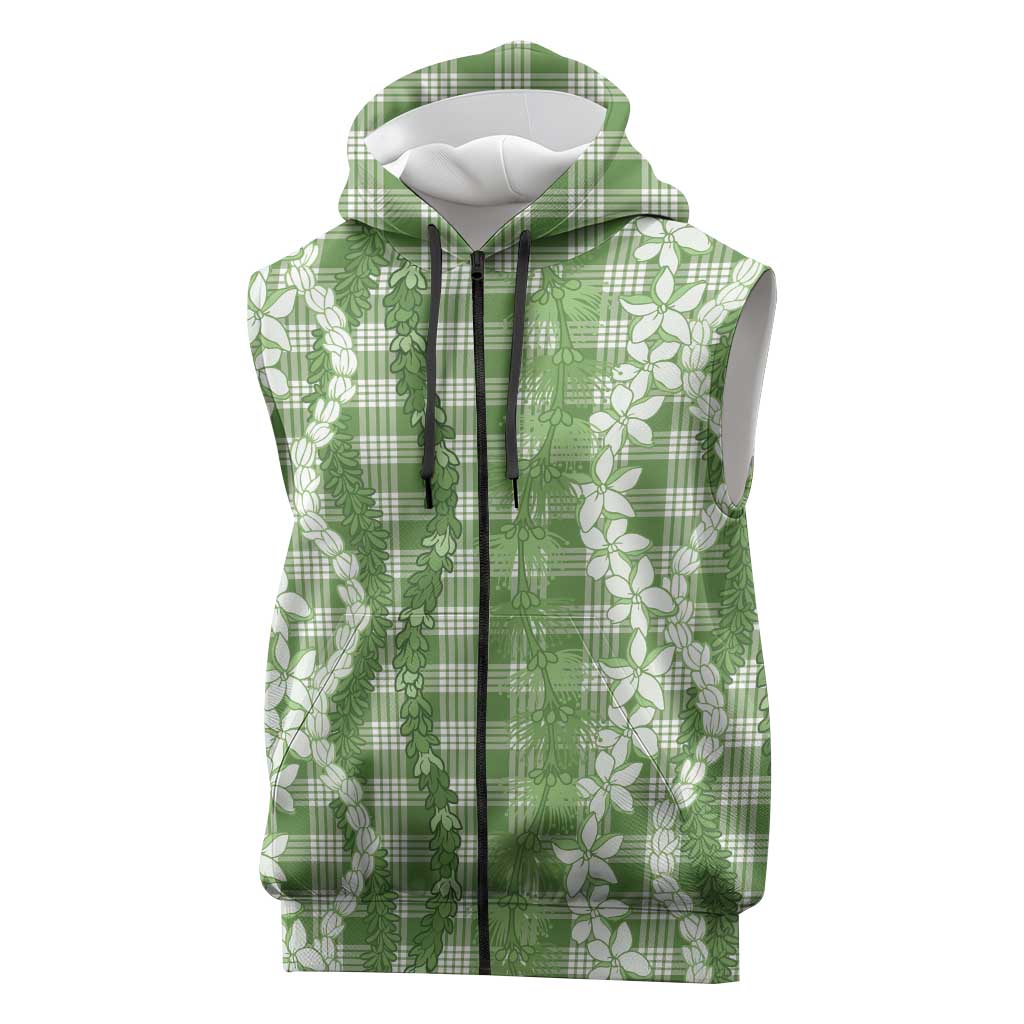 Hawaiian Ohia Lehua Lei Sleeveless Zip Hoodie Plaid Palaka Omaomao Pattern - Polynesian Pride