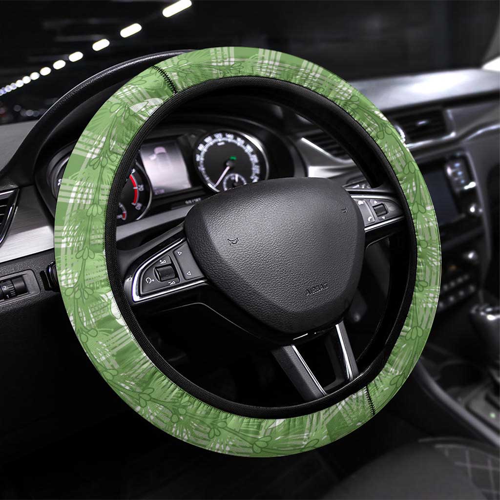 Hawaiian Ohia Lehua Lei Steering Wheel Cover Plaid Palaka Omaomao Pattern - Polynesian Pride