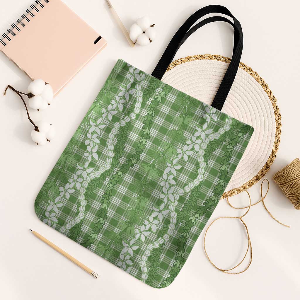 Hawaiian Ohia Lehua Lei Tote Bag Plaid Palaka Omaomao Pattern - Polynesian Pride