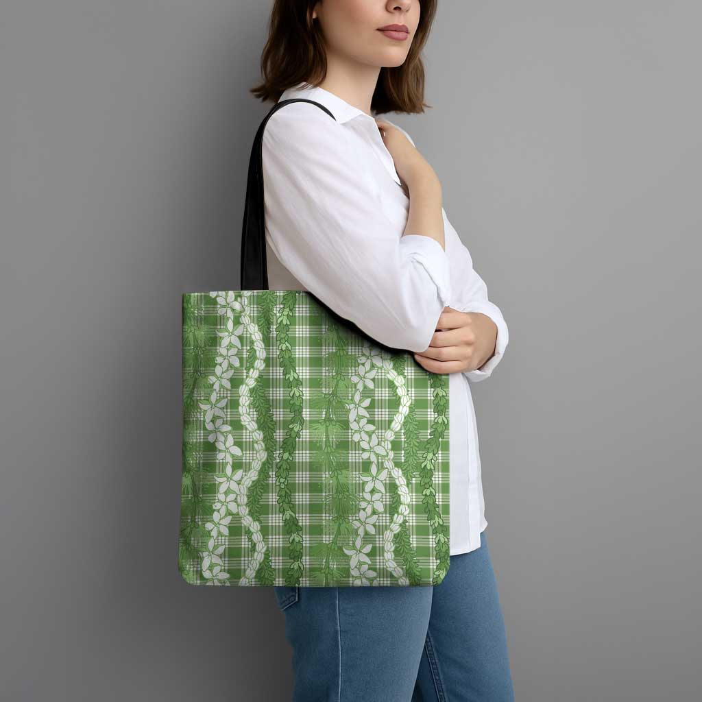 Hawaiian Ohia Lehua Lei Tote Bag Plaid Palaka Omaomao Pattern - Polynesian Pride